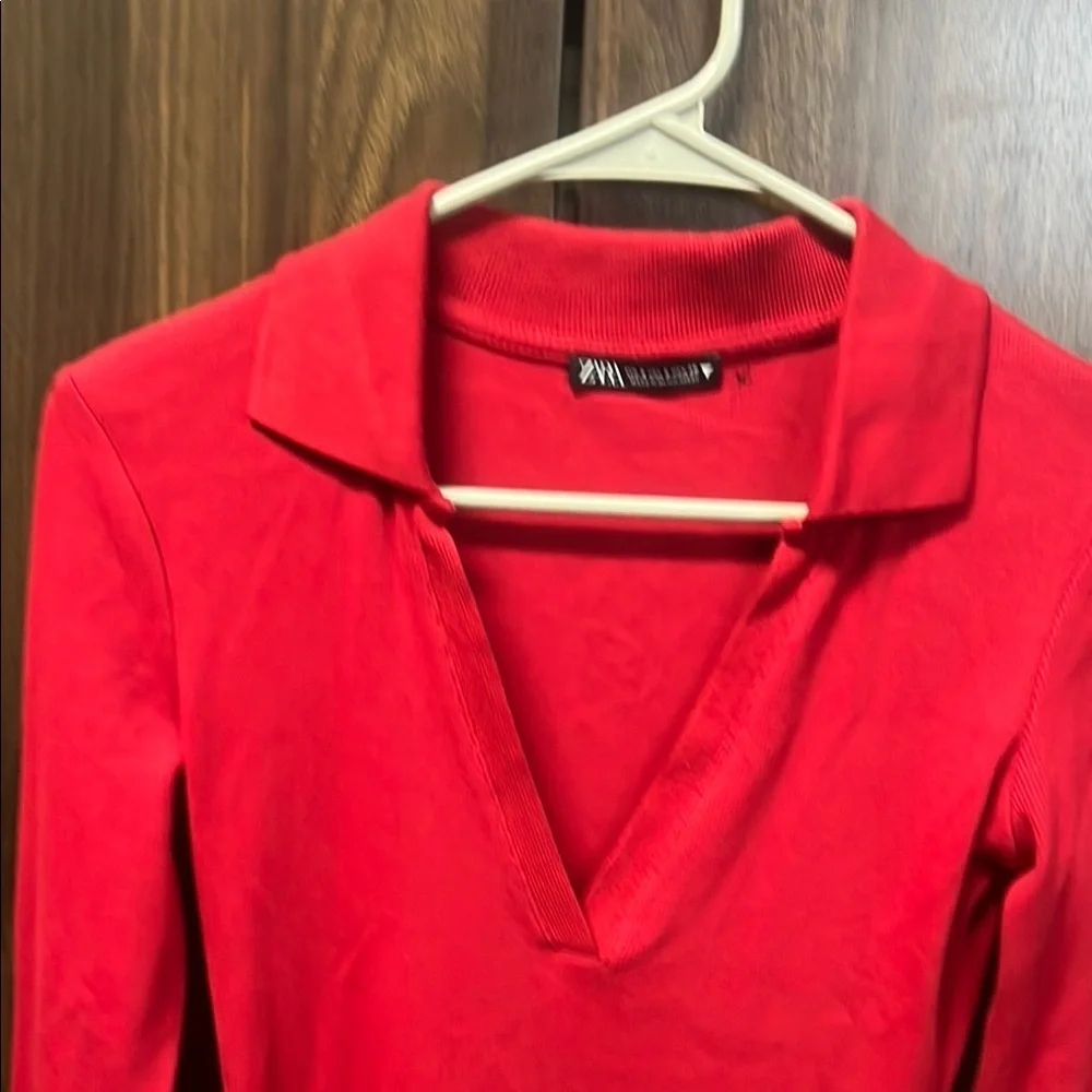 Zara Red Long Sleeve Dress - Picture 2 of 6
